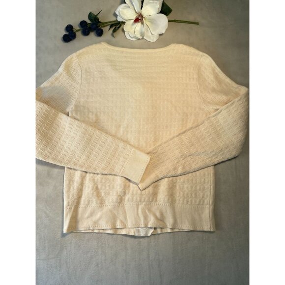 Milly Women Rare Cream Gold Link Button Cardigan Sweater Cotton Silk Classiccore - Picture 2 of 11